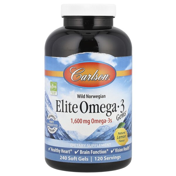 Carlson, Elite Omega 3 Gems, Omega-3-Fischöl, natürlicher Zitronengeschmack, 1.600 mg, 240 Weichkapseln