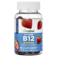 Lifeable, Vitamin B12, zuckerfrei, natürlicher Erdbeergeschmack, 60 Fruchtgummis