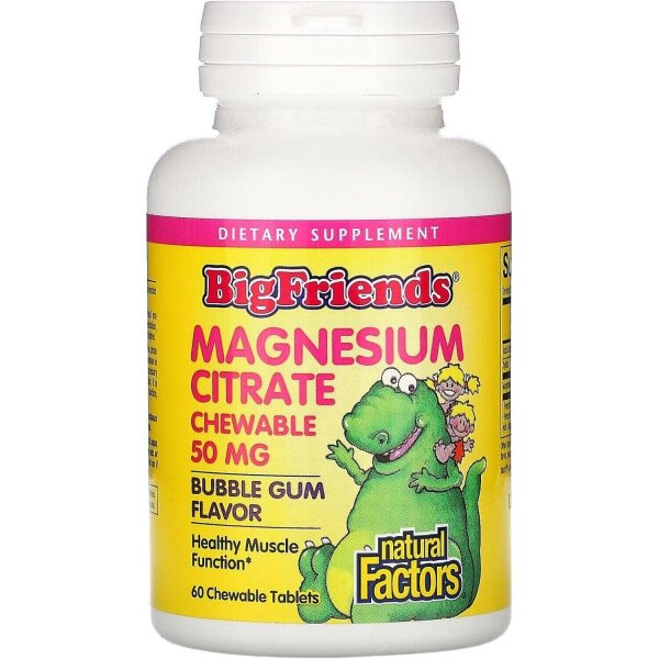 Natural Factors Big Friends Magnesium Citrate Bubble Gum 60 Kautabletten