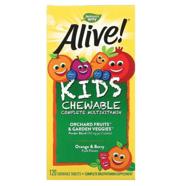 Natures Way Alive! MHD 02 / 2026 Kinder kaubar Multi-Vitamin Orangenbeere 120 Tabletten #1