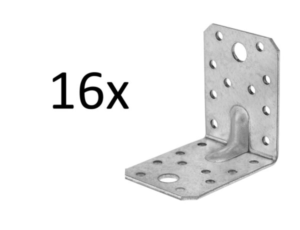 16x Winkelverbinder mit Sicke Verzinkt 70 mm x 70 mm x 55 mm