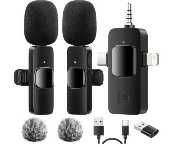 Lavalier Mini Mikrofon Tik Tok  Ansteckmikrofon, Kabellos, 4 in 1, schwarz