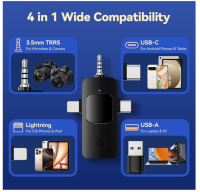 Lavalier Mini Mikrofon Tik Tok  Ansteckmikrofon, Kabellos, 4 in 1, schwarz