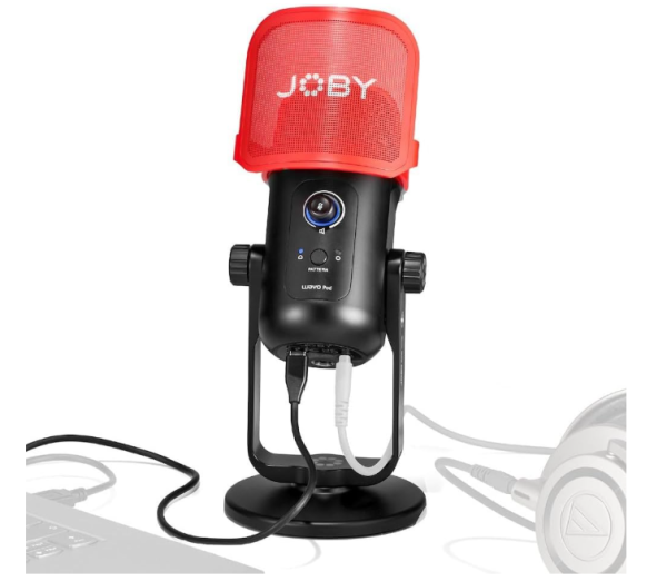 JOBY Wavo POD USB-Kondensatormikrofon, PC Mac, USB Mikrofon, schwarz rot