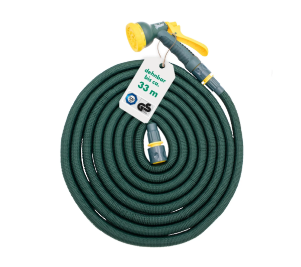 Flexibler Gartenschlauch 33m Grün inkl. Brause und Anschluss Stück