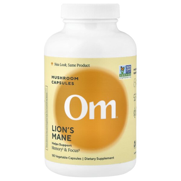 Om Mushrooms,  Löwenmähne-Pilzkapseln, 180 pflanzliche Kapseln