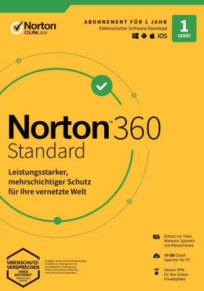 NORTON 360 Standard 1-Gerät / 1-Jahr (2026) - aut. Verlängerung - 10 GB, KEY