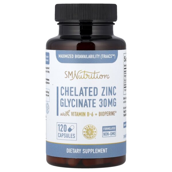 SMNutrition, Chelated Zinc Glycinate, chelatiertes Zinkglycinat, 120 Kapseln