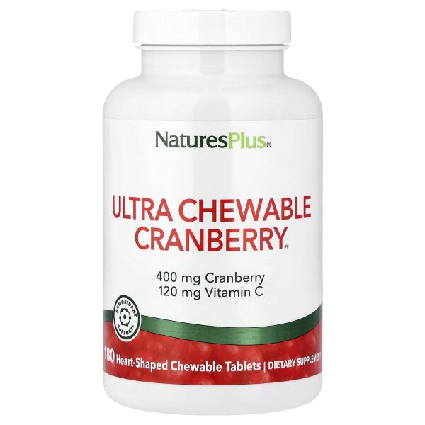 NaturesPlus, Ultra Chewable Cranberry®, 180 herzförmige Kautabletten