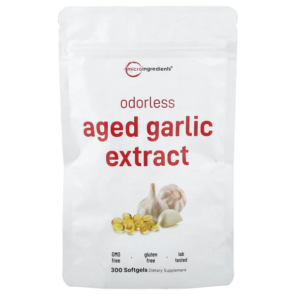 Micro Ingredients, geruchloser gereifter Knoblauchextrakt, 300 Weichkapseln
