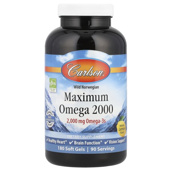Carlson, Maximum Omega 2000, Zitrone, 2.000 mg, 180 Weichkapseln (1.000 mg pro Weichkapsel)