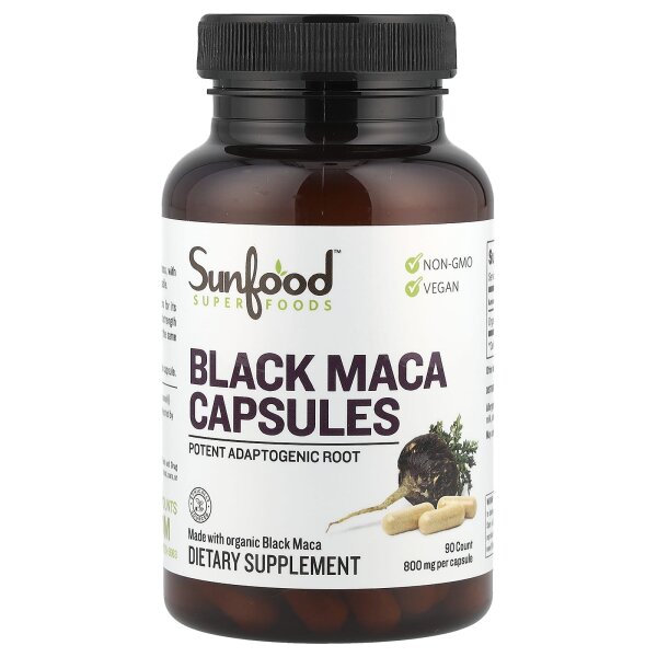 Sunfood, Schwarzes Maca, 800 mg, 90 Kapseln - DE Versand via DHL