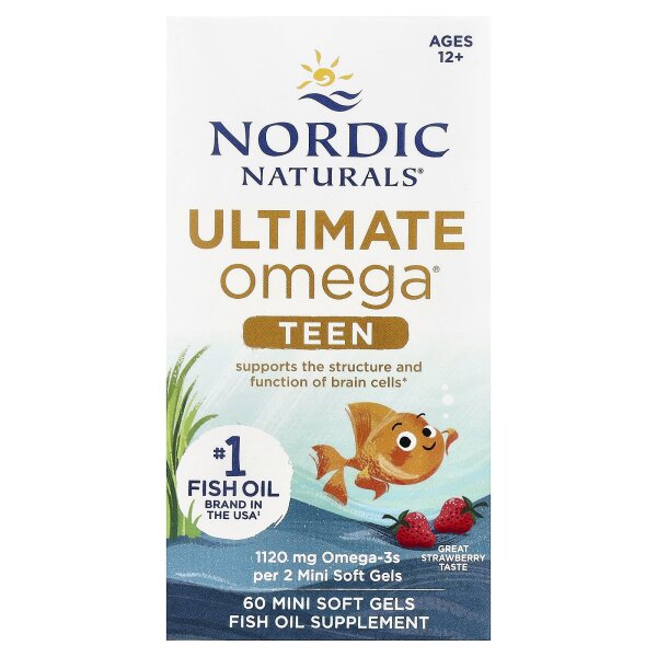 Nordic Naturals, Ultimate Omega® Fischöl für Jugendliche, ab 12 Jahren, Erdbeere, 60 Mini-Weichkapseln