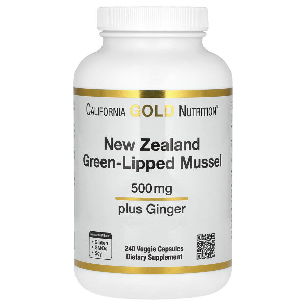 California Gold Nutrition,  Neuseeländische Grünschalmuschel mit Ingwer-Extrakt, 500 mg, 240 pflanzliche Kapseln