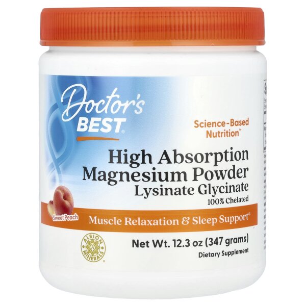 Doctors Best, Magnesiumpulver mit hoher Absorptionsfähigkeit, süßer Pfirsich, 347 g