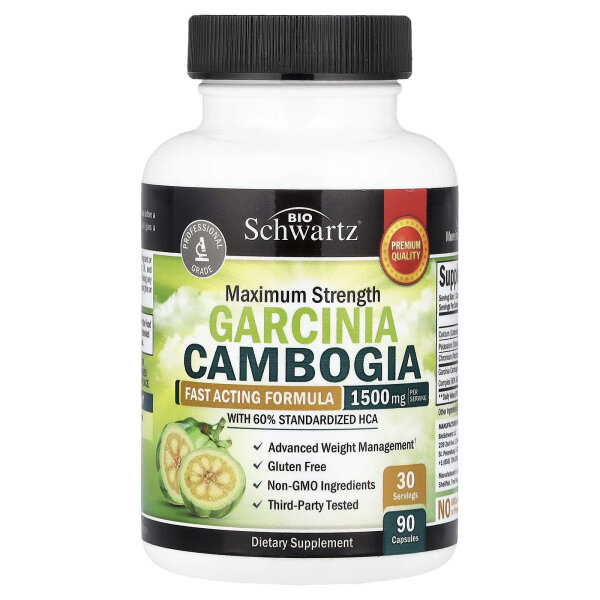 BioSchwartz, Garcinia Cambogia, Malabar-Tamarinde, maximale Stärke, 90 Kapseln