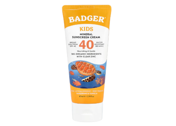 Badger, natürliche Sonnencreme mit Mineralien für Kinder, LSF 40, Mandarine und Vanille, 87 ml