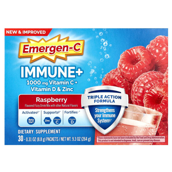 Emergen-C, Vitamin C + Vitamin D und Zink, Himbeere, 30 Päckchen, je 8,8 g