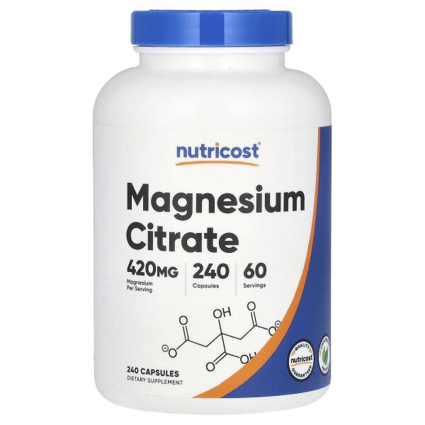 Nutricost, Magnesium Citrate, Magnesiumcitrat, 240 Kapseln (105 mg pro Kapsel)