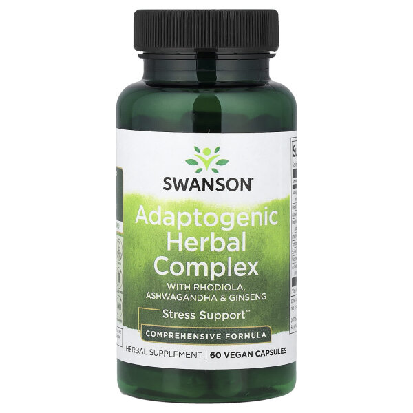 Swanson, Adaptogenic Herbal Complex mit Rhodiola, Ashwagandha und Ginseng, 60 vegane Kapseln