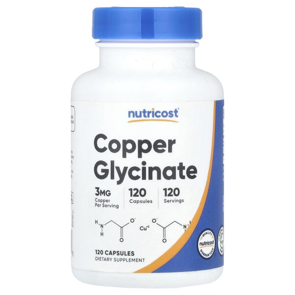 Nutricost, Copper Glycinate, Kupferglycinat, 3 mg, 120 Kapseln