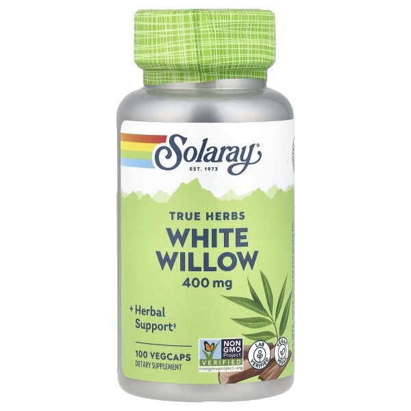 Solaray, True Herbs, White Willow, echte Kräuter, Silberweide, 400 mg, 100 pflanzliche Kapseln
