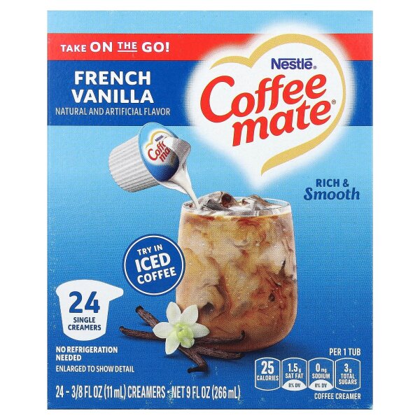 Coffee Mate, Flüssiger Kaffeeweißer, French Vanilla, 24 Kaffeeweißer, 3/8 fl. oz. (11 ml)
