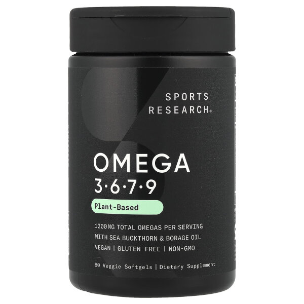 Sports Research, Omega 3-6-7-9, pflanzliches Omega, 90 vegetarische Weichkapseln