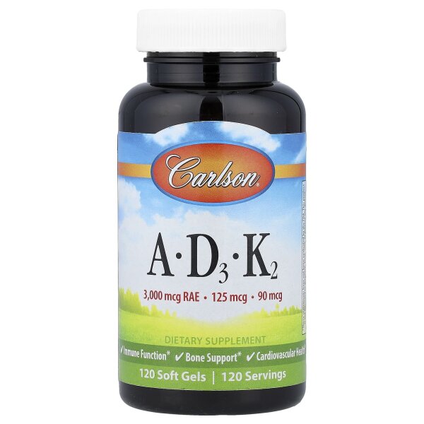 Carlson, Vitamins A – D3 – K2, Vitamine A – D3 – K2, 120 Weichkapseln