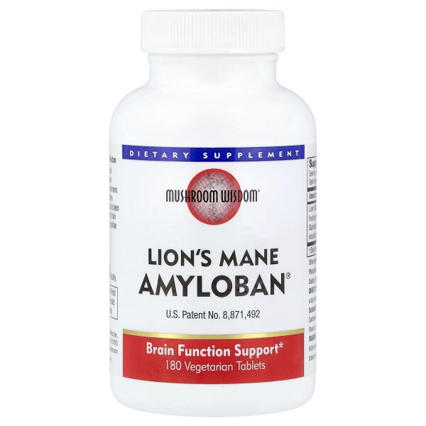 Mushroom Wisdom, Lion‘s Mane Amyloban®, Igel-Stachelbart/Hericium erinaceus, 180 vegetarische Tabletten