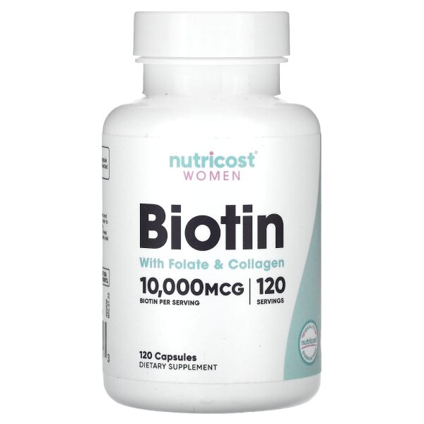 Nutricost, Frauen, Biotin mit Folat und Kollagen, 10.000 mcg, 120 Kapseln