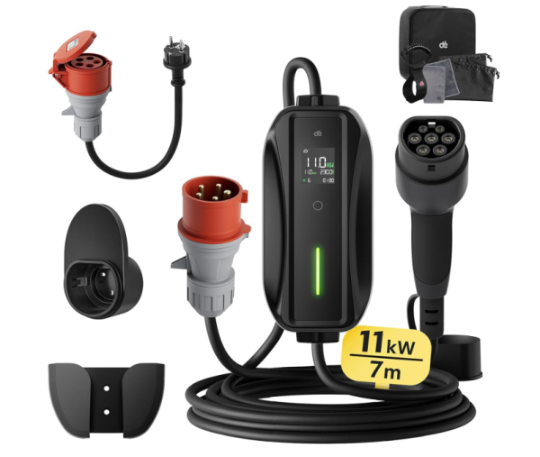 dé Mobile Wallbox Ladestation 11kW [3-phasig|7m|6-16A] Einstellbare Ladeleistung