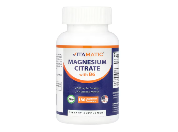 Vitamatic, Magnesium Citrate with B6, Magnesiumcitrat mit B6, 180 pflanzliche Kapseln