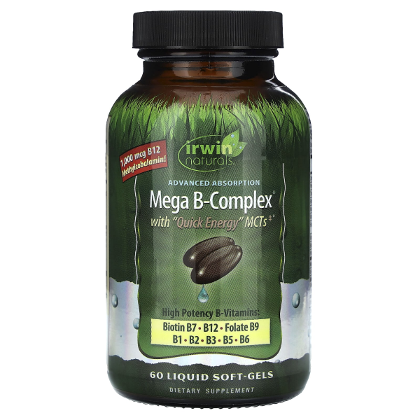 Irwin Naturals, Mega B-Complex mit Quick Energy MCTs, 60 flüssige Weichkapseln