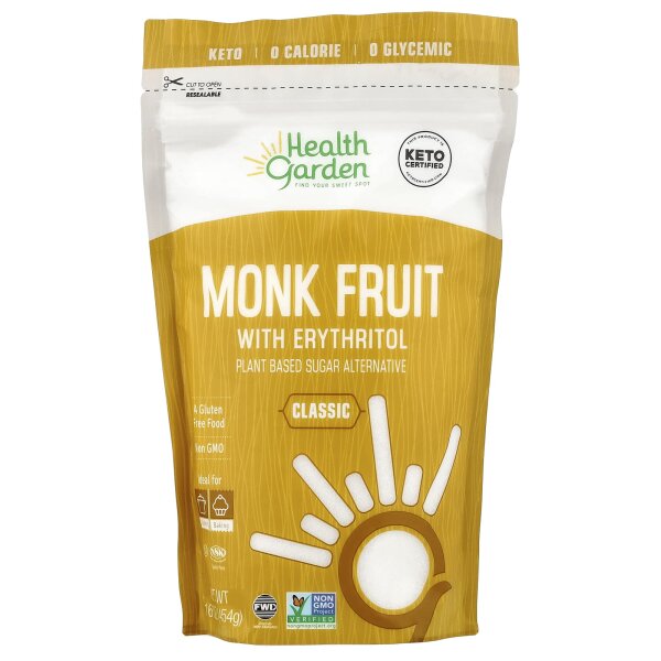 Health Garden, Monk Fruit With Erythritol, Mönchsfrucht mit Erythrit, klassisch, 454 g