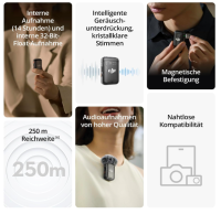 DJI Mic 2 1 Sender 1 Empfänger, Mikrofon zur Rauschunterdrückung
