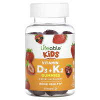 Lifeable, Kids Vitamin D3 + K2, Natürliche Erdbeere, 60 Fruchtgummis