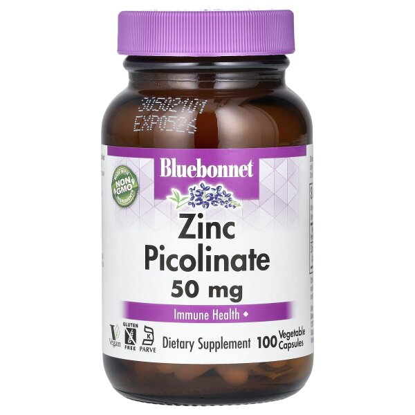 Bluebonnet Nutrition, Zinc Picolinate, Zinkpicolinat, 50 mg, 100 pflanzliche Kapseln