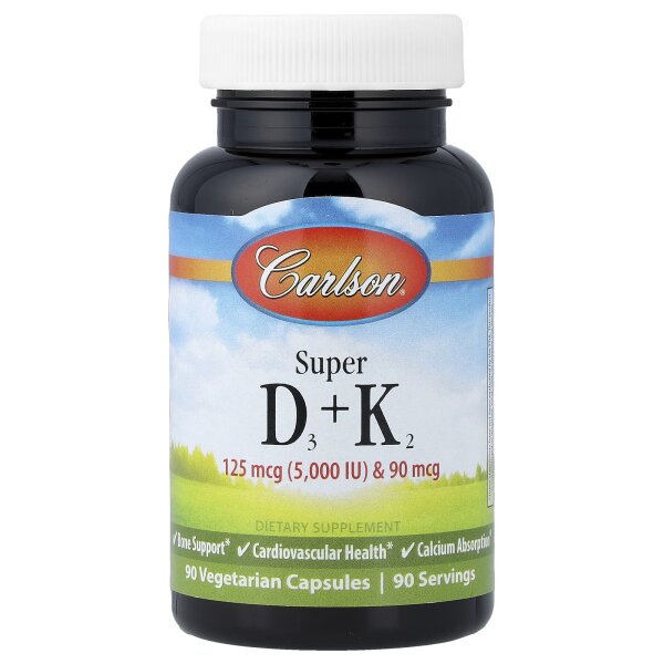 Carlson, Super D3 + K2, 90 vegetarische Kapseln - DE Versand via DHL