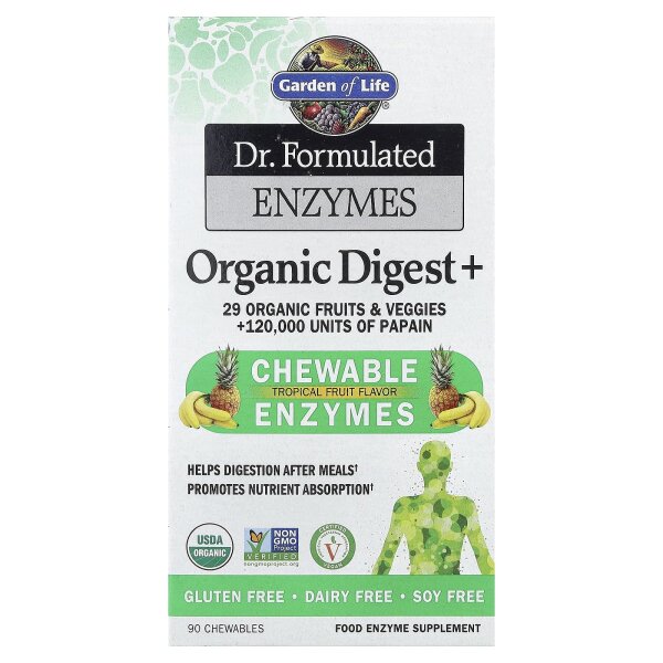 Garden of Life, Organic Digest +, tropischer Fruchtgeschmack, 90 Kautabletten