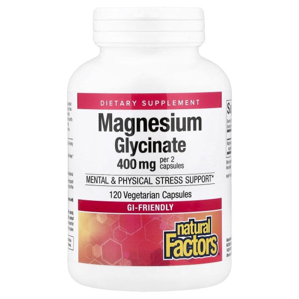 Natural Factors, Magnesiumglycinat, 200 mg, 120 pflanzliche Kapseln