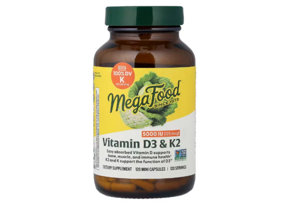 MegaFood, Vitamin D3 & K2, Vitamin D3 und K2, 120 Mini-Kapseln