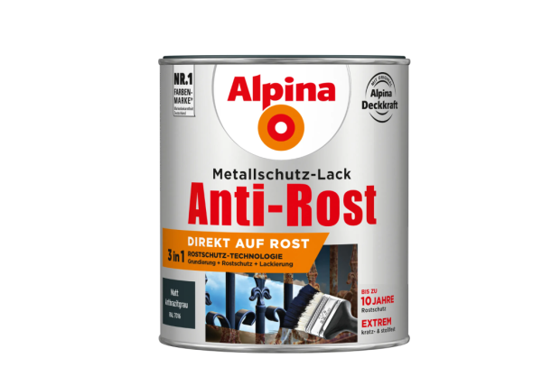 Alpina Metallschutz-Lack Anti-Rost Anthrazitgrau matt 750 ml