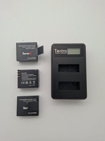3 Akkus + Ladegerät passend für SJCAM SJ4000 3,7 V 1350 mAh