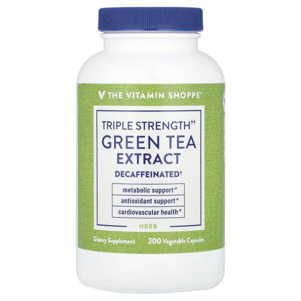 The Vitamin Shoppe, MHD 04 / 2026 Green Tea Extract, Grüner-Tee-Extrakt, dreifache Wirkstärke, entkoffeiniert, 200 pflanzliche Kapseln #1