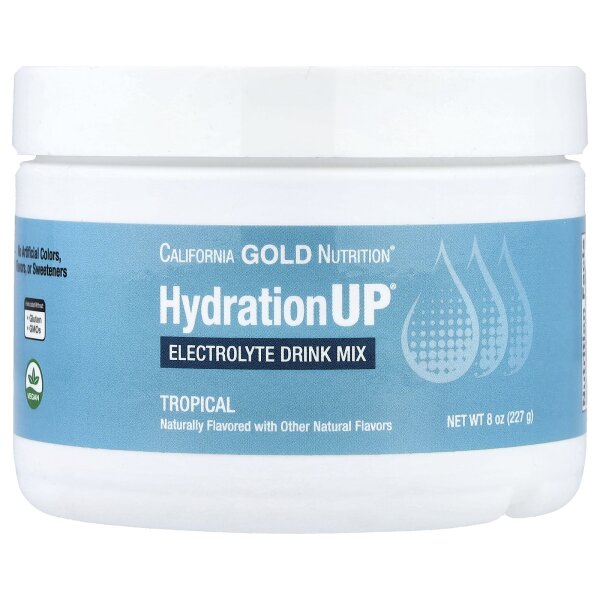 California Gold Nutrition, HydrationUP®, Electrolyte Drink Mix with Calcium, Potassium, Vitamin C, and Vitamin E, Elektrolyt-Trinkmischung mit Calcium, Kalium, Vitamin C und Vitamin E, Tropische Früchte, 227 g (8 oz.)