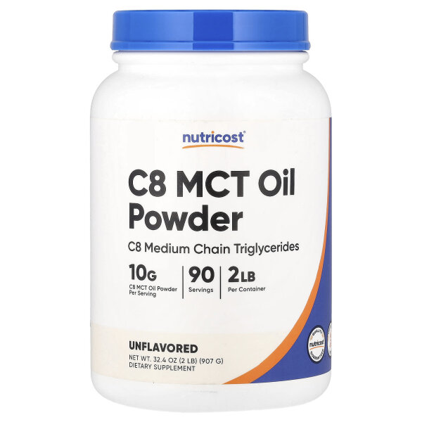 Nutricost, C8 MCT Oil Powder, C8 MCT-Ölpulver, geschmacksneutral, 907 g (2 lb.)