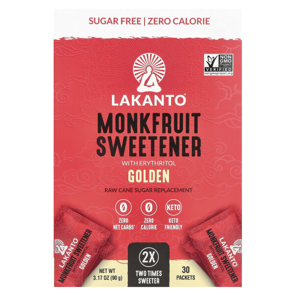 Lakanto, Monkfruit Sweetener with Erythritol, Mönchsfrucht-Süßstoff mit Erythrit, golden, 30 Päckchen, 90 g (3,17 oz.)