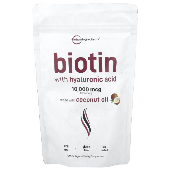 Micro Ingredients, Biotin with Hyaluronic Acid, Biotin mit Hyaluronsäure, 365 Weichkapseln