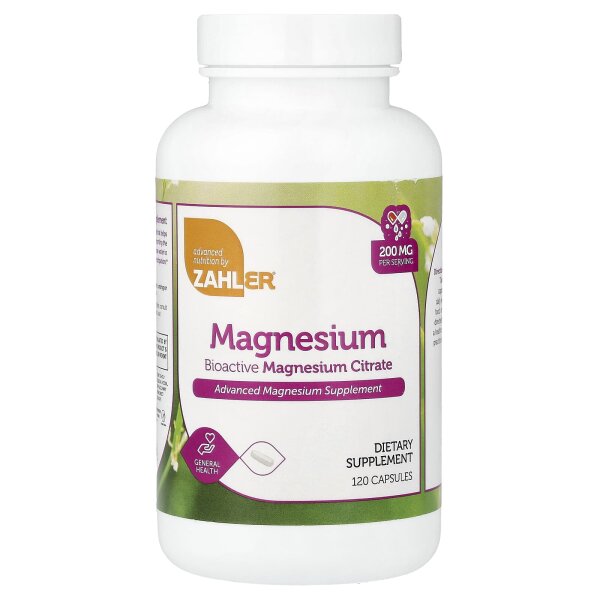 Zahler, Magnesium, bioaktives Magnesiumcitrat, 200 mg, 120 Kapseln